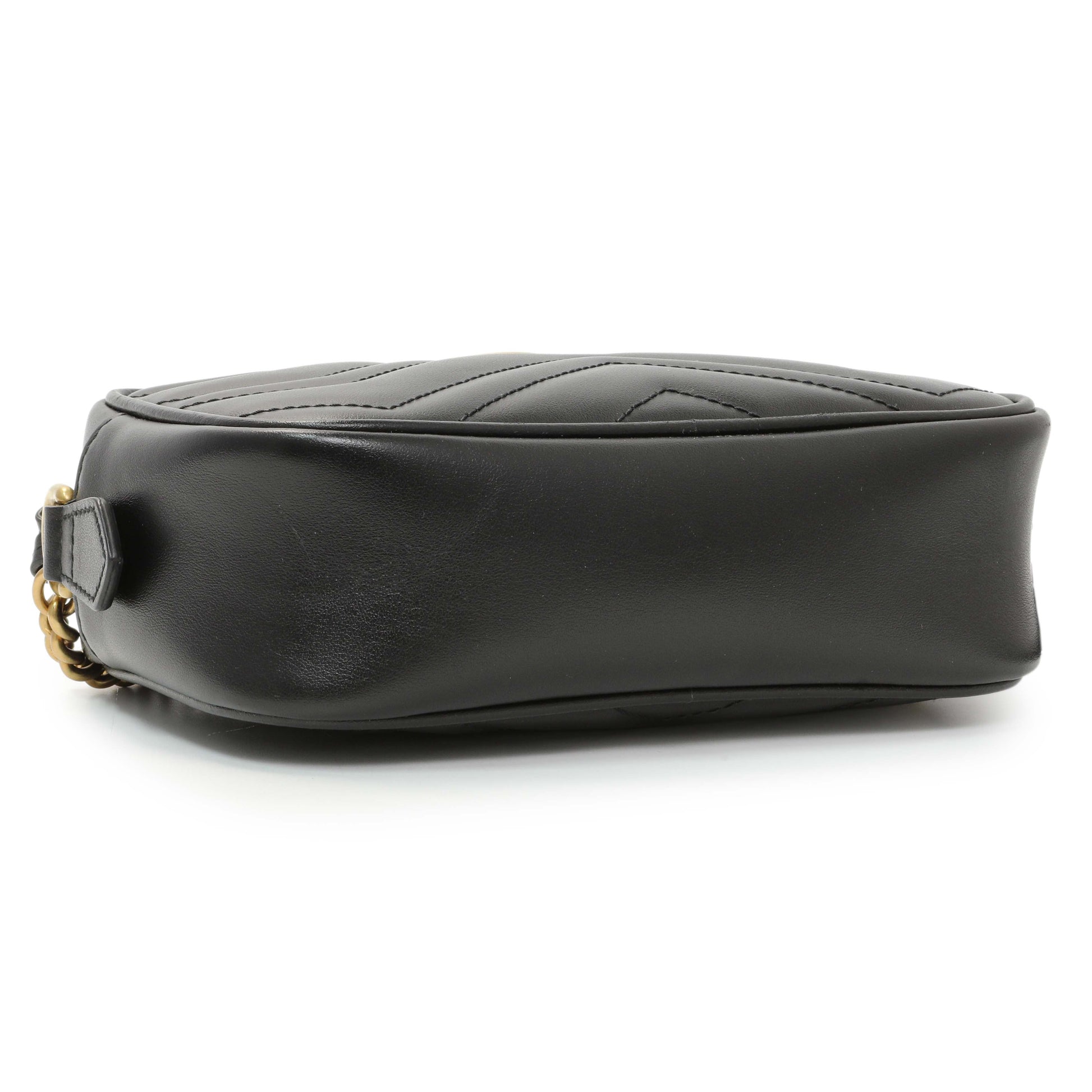 Exclusive Gucci Black Calfskin Matelasse Mini GG Marmont Chain Shoulder Bag — Back View