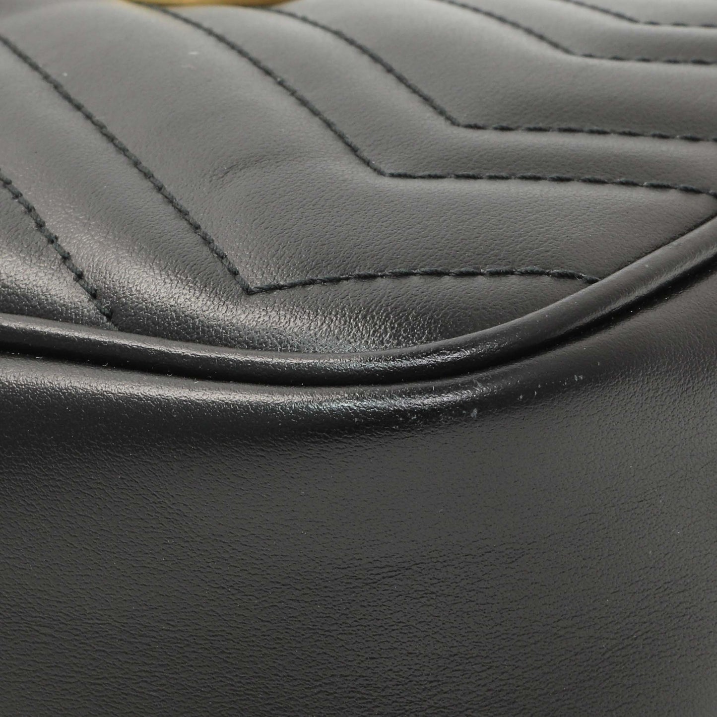 Exclusive Gucci Black Calfskin Matelasse Mini GG Marmont Chain Shoulder Bag — Detail View