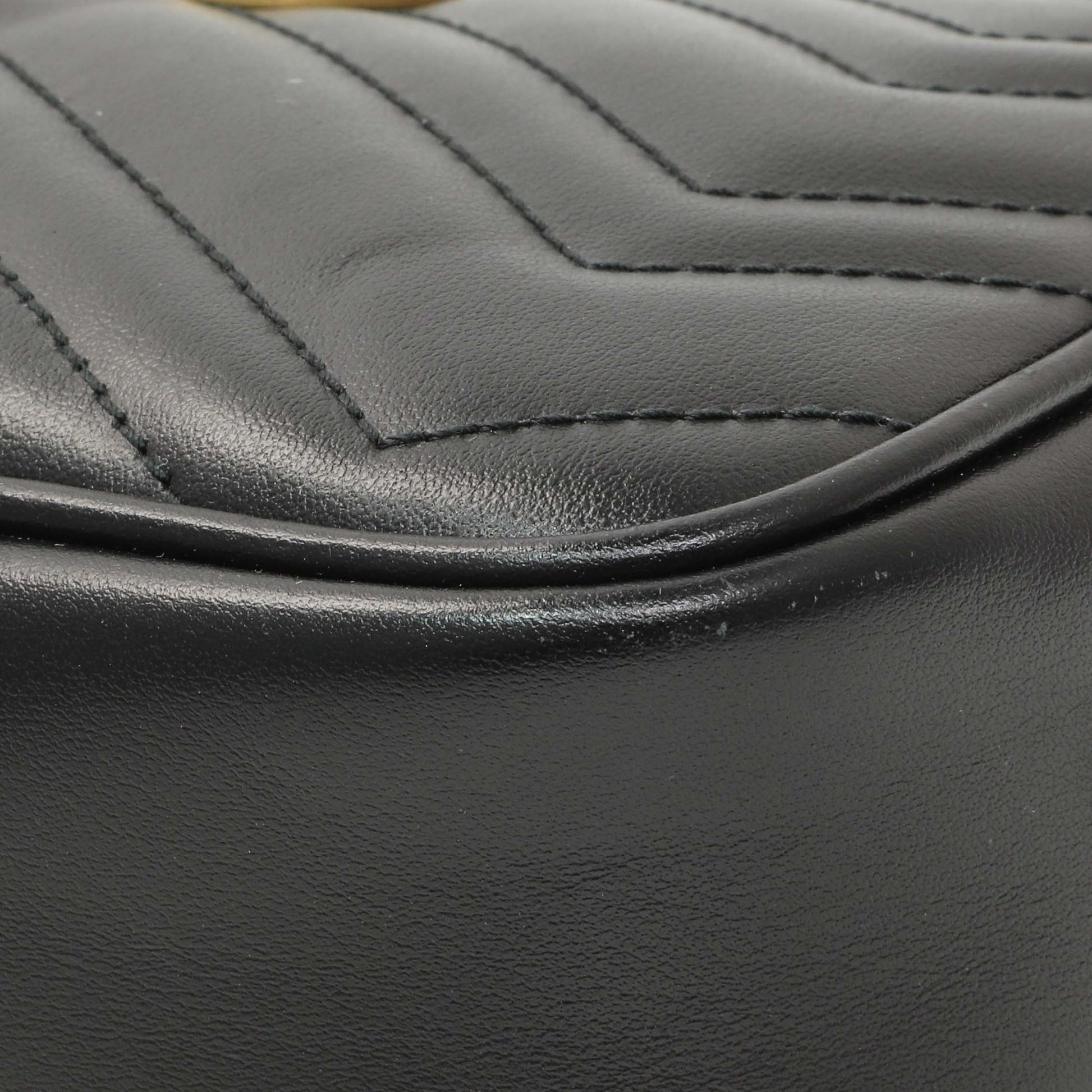 Exclusive Gucci Black Calfskin Matelasse Mini GG Marmont Chain Shoulder Bag — Detail View