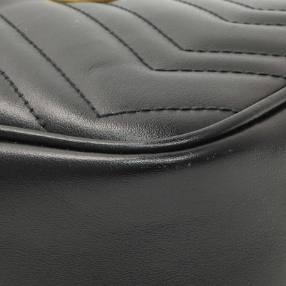 Exclusive Gucci Black Calfskin Matelasse Mini GG Marmont Chain Shoulder Bag — Detail View