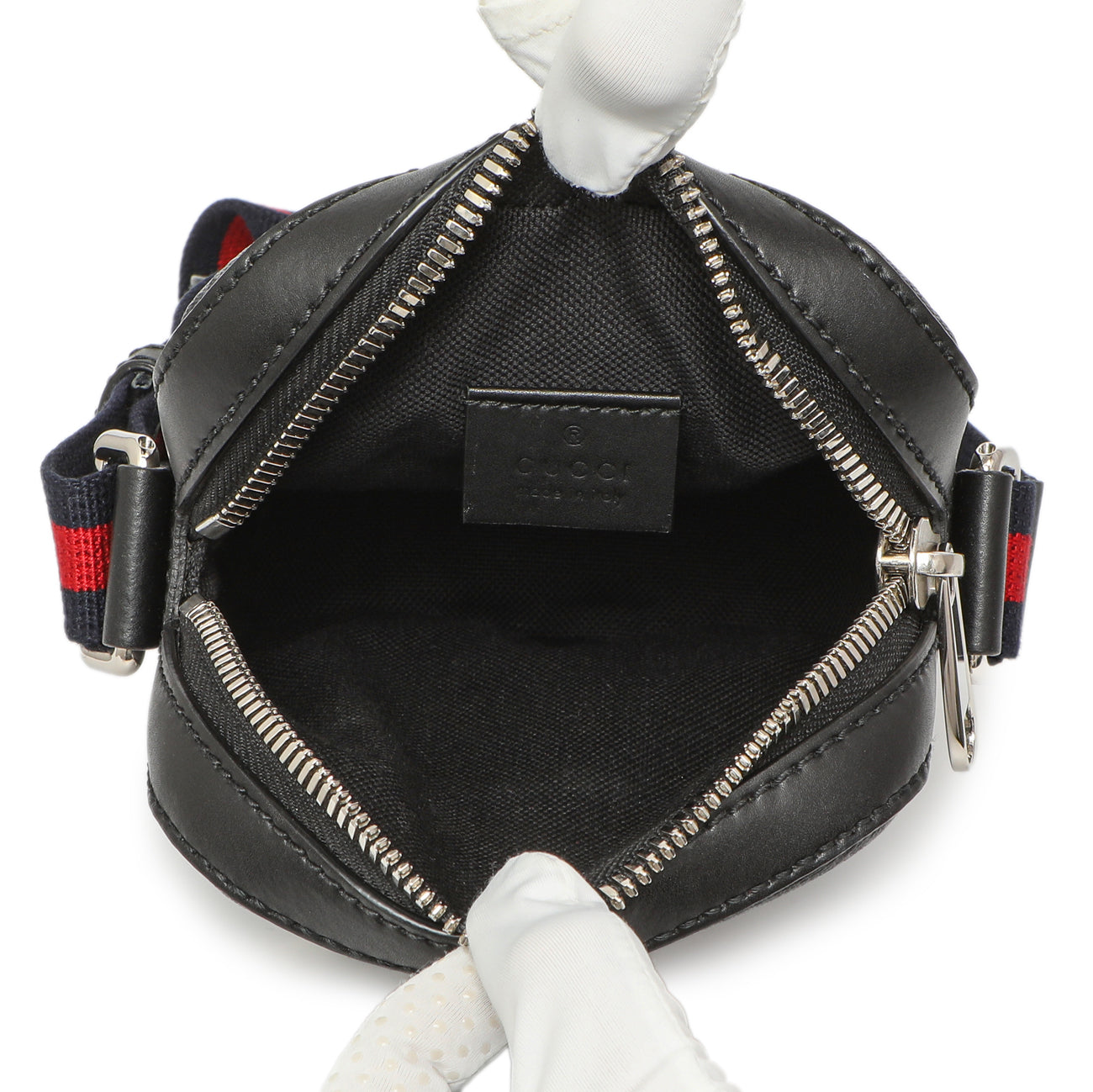 Exclusive Gucci Black GG Supreme Monogram Mini Messenger — Detail View
