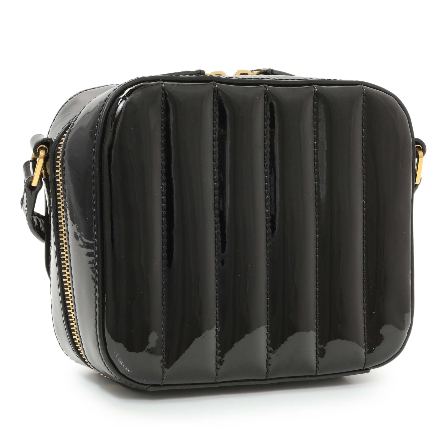 Exclusive Saint Laurent Black Patent Matelasse Monogram Mini Vicky Camera Bag — Side View