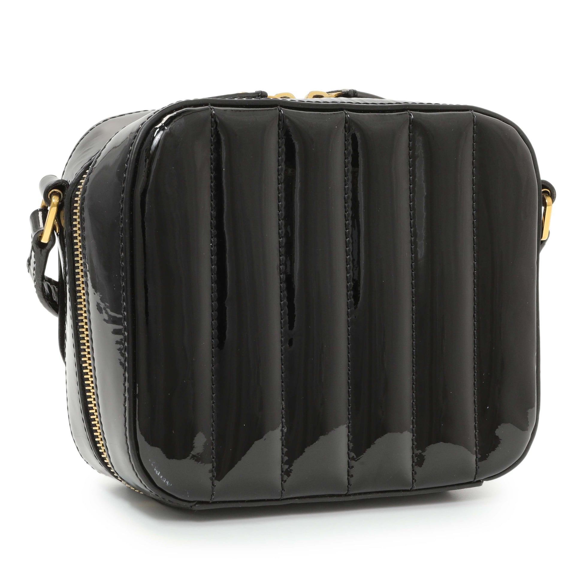 Exclusive Saint Laurent Black Patent Matelasse Monogram Mini Vicky Camera Bag — Side View