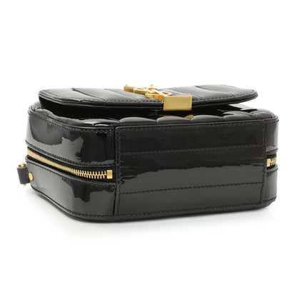 Exclusive Saint Laurent Black Patent Matelasse Monogram Mini Vicky Camera Bag — Back View