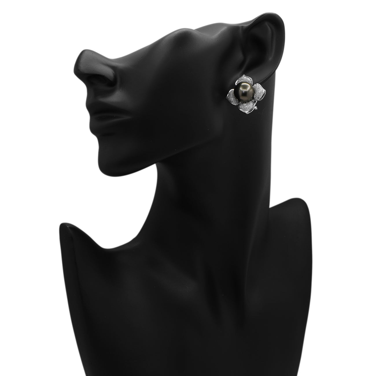 Exclusive 18K White Gold 12.0mm Tahitian Pearl & Diamond Earrings — Back View