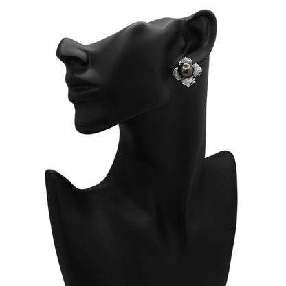 Exclusive 18K White Gold 12.0mm Tahitian Pearl & Diamond Earrings — Back View