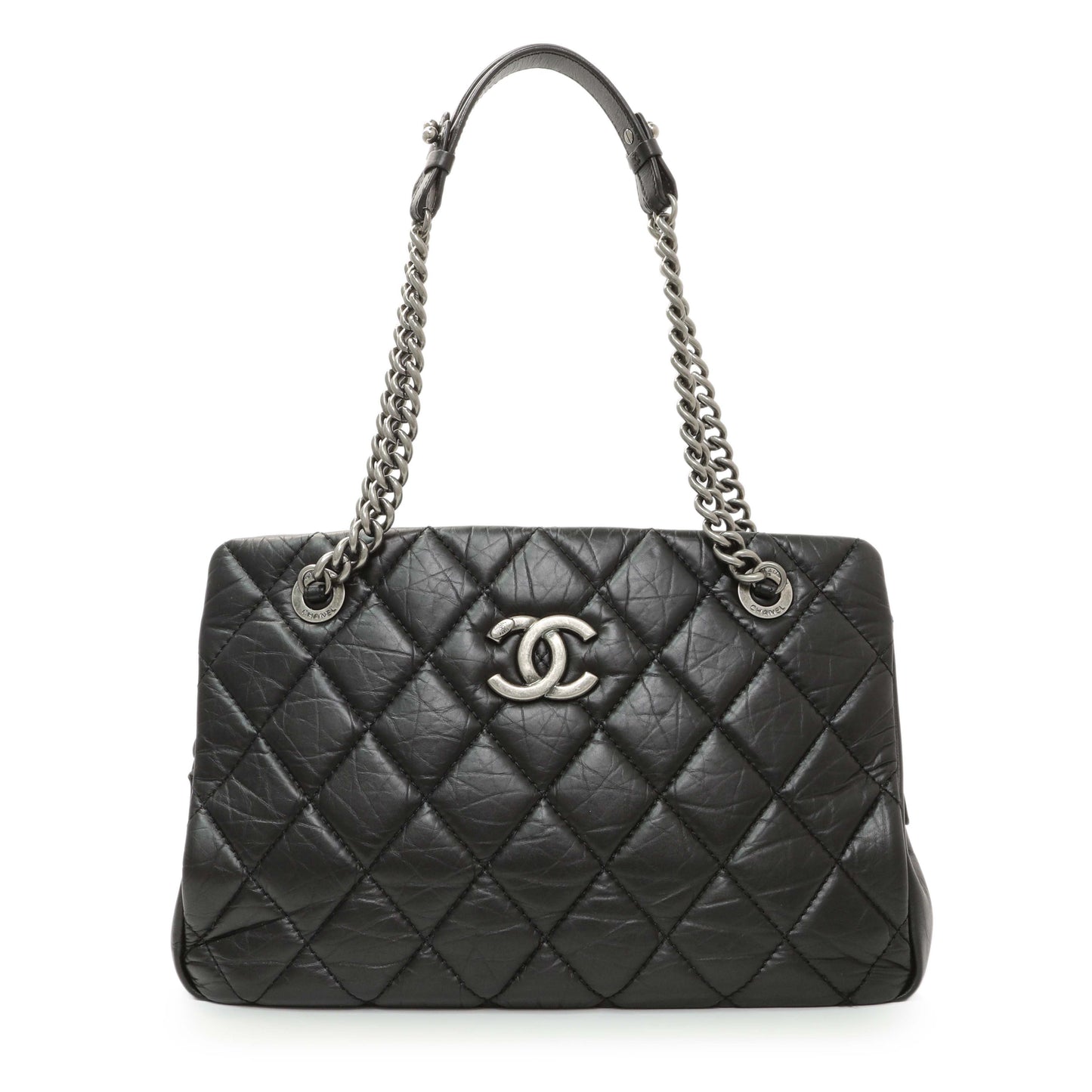 Exclusive Chanel Black Quilted Aged Calfskin CC Crown Tote — Front View