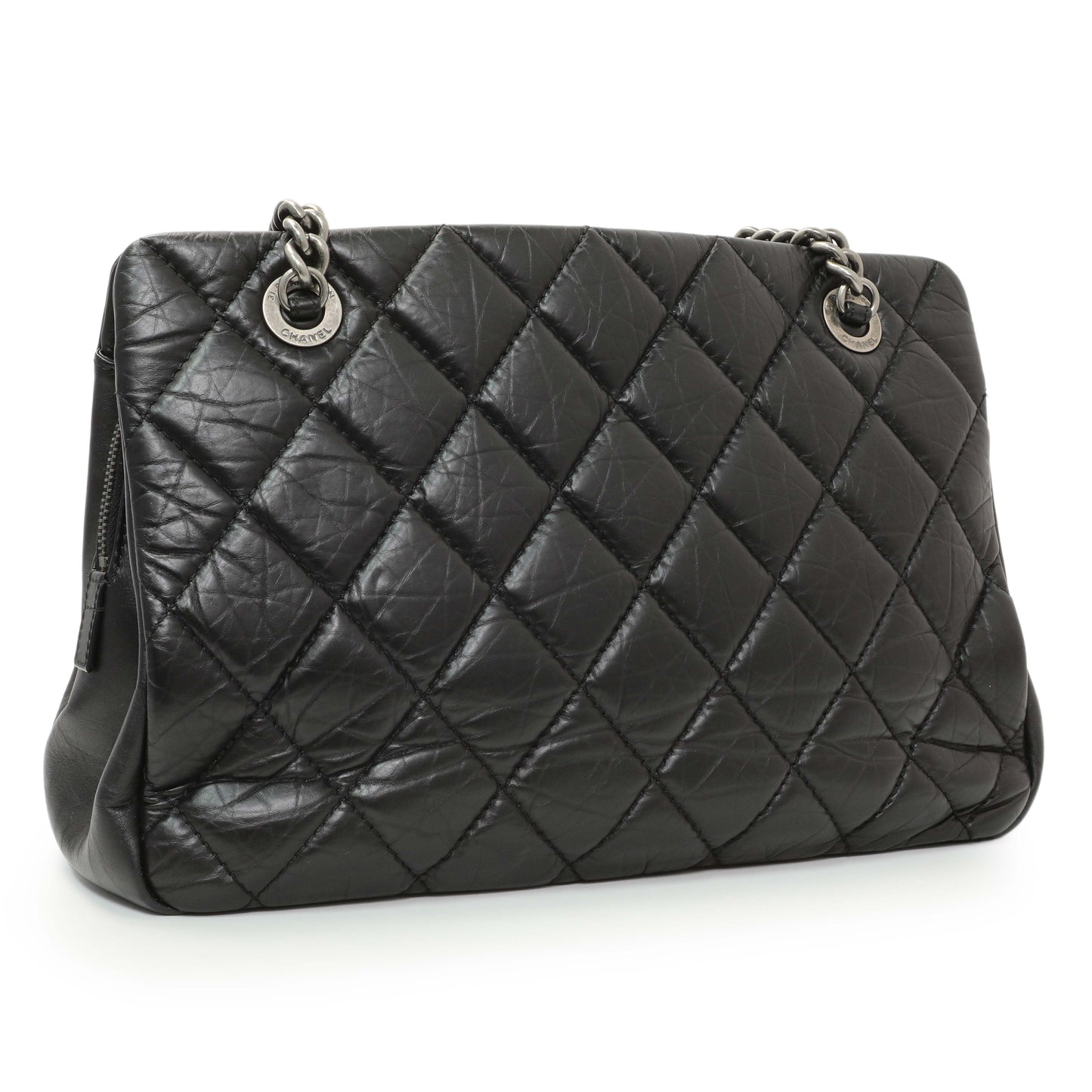 Exclusive Chanel Black Quilted Aged Calfskin CC Crown Tote — Side View
