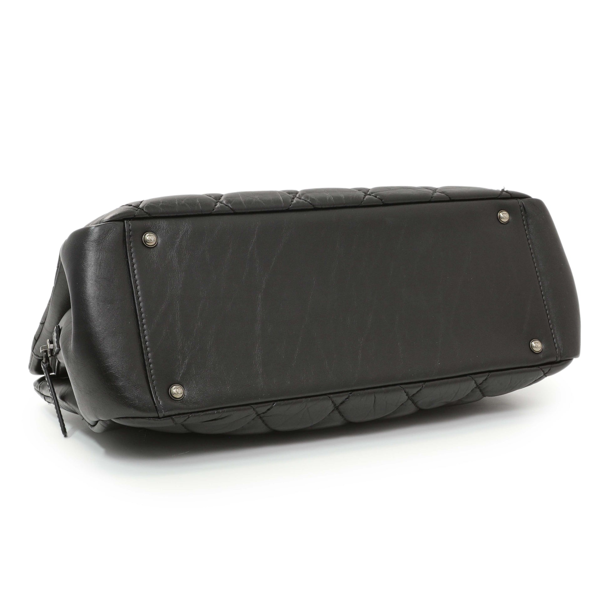 Exclusive Chanel Black Quilted Aged Calfskin CC Crown Tote — Back View