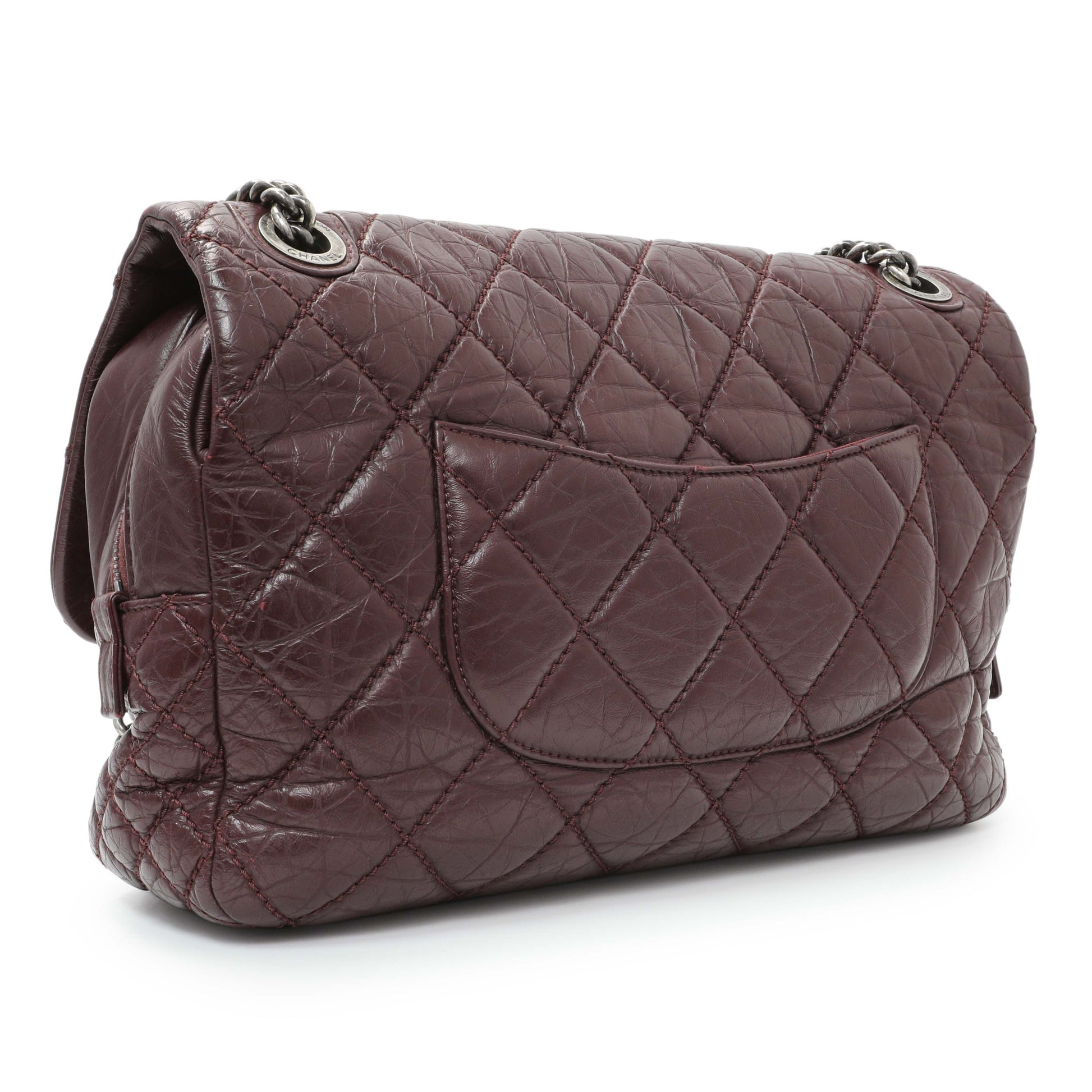 Exclusive Chanel Burgundy Aged Calfskin Portobello Flap — Side View