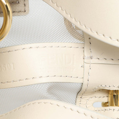 Exclusive Fendi Sabbia White Ice Mesh Vitello King F is Fendi Logo Embroidered Mini Mon Tresor Bucket Bag — Detail View