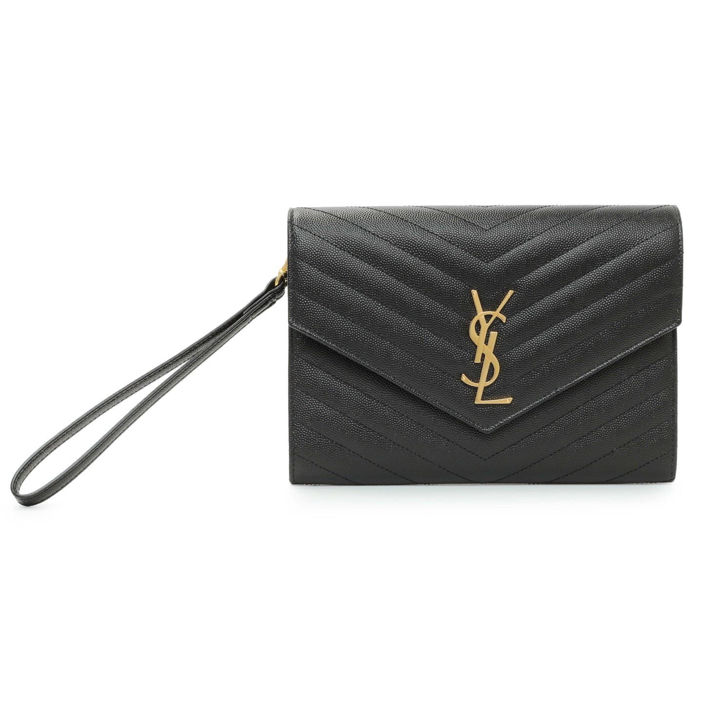 Exclusive Saint Laurent Grain De Poudre Matelasse Chevron Monogram Envelope Clutch — Front View