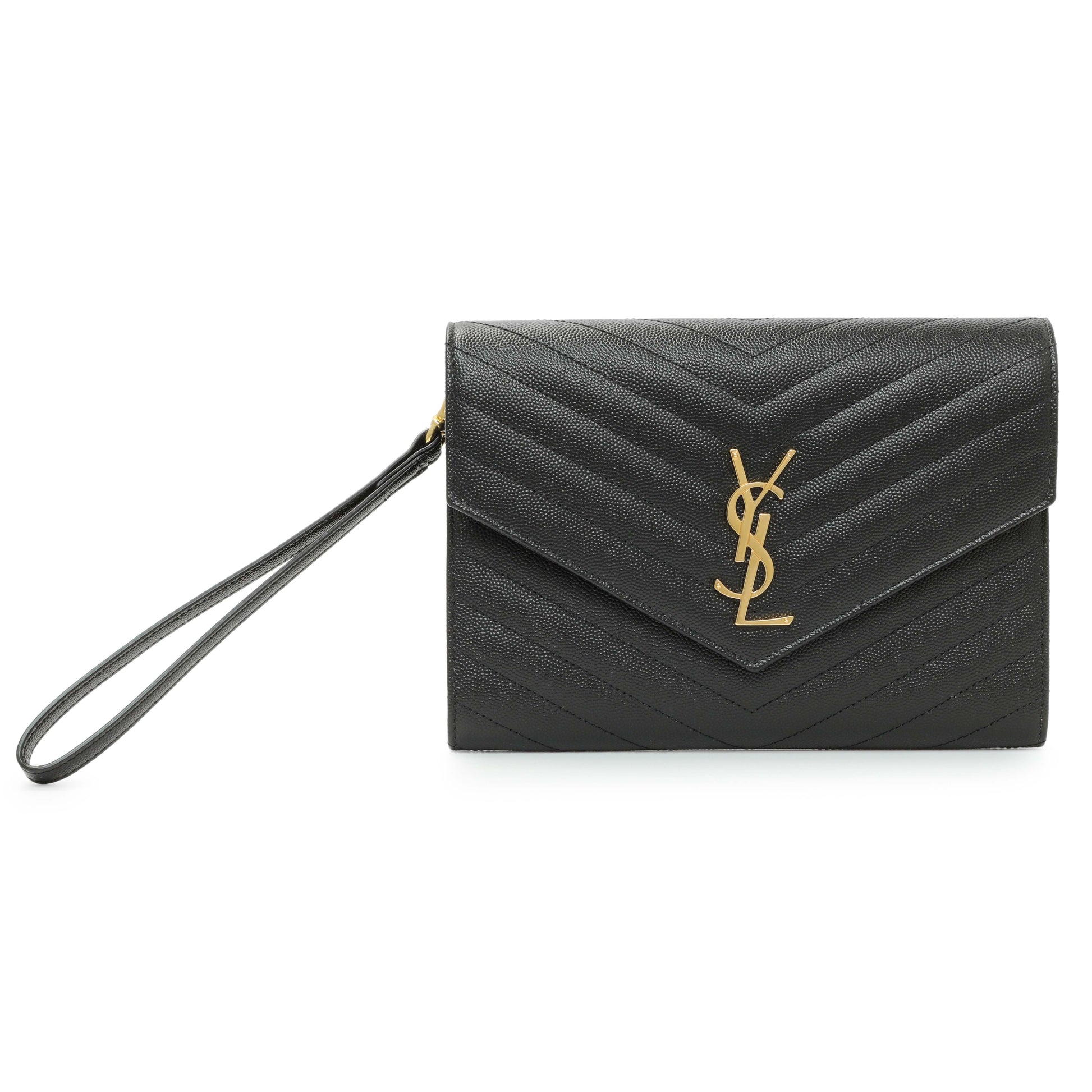 Exclusive Saint Laurent Grain De Poudre Matelasse Chevron Monogram Envelope Clutch — Front View