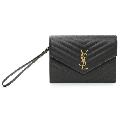 Exclusive Saint Laurent Grain De Poudre Matelasse Chevron Monogram Envelope Clutch — Front View