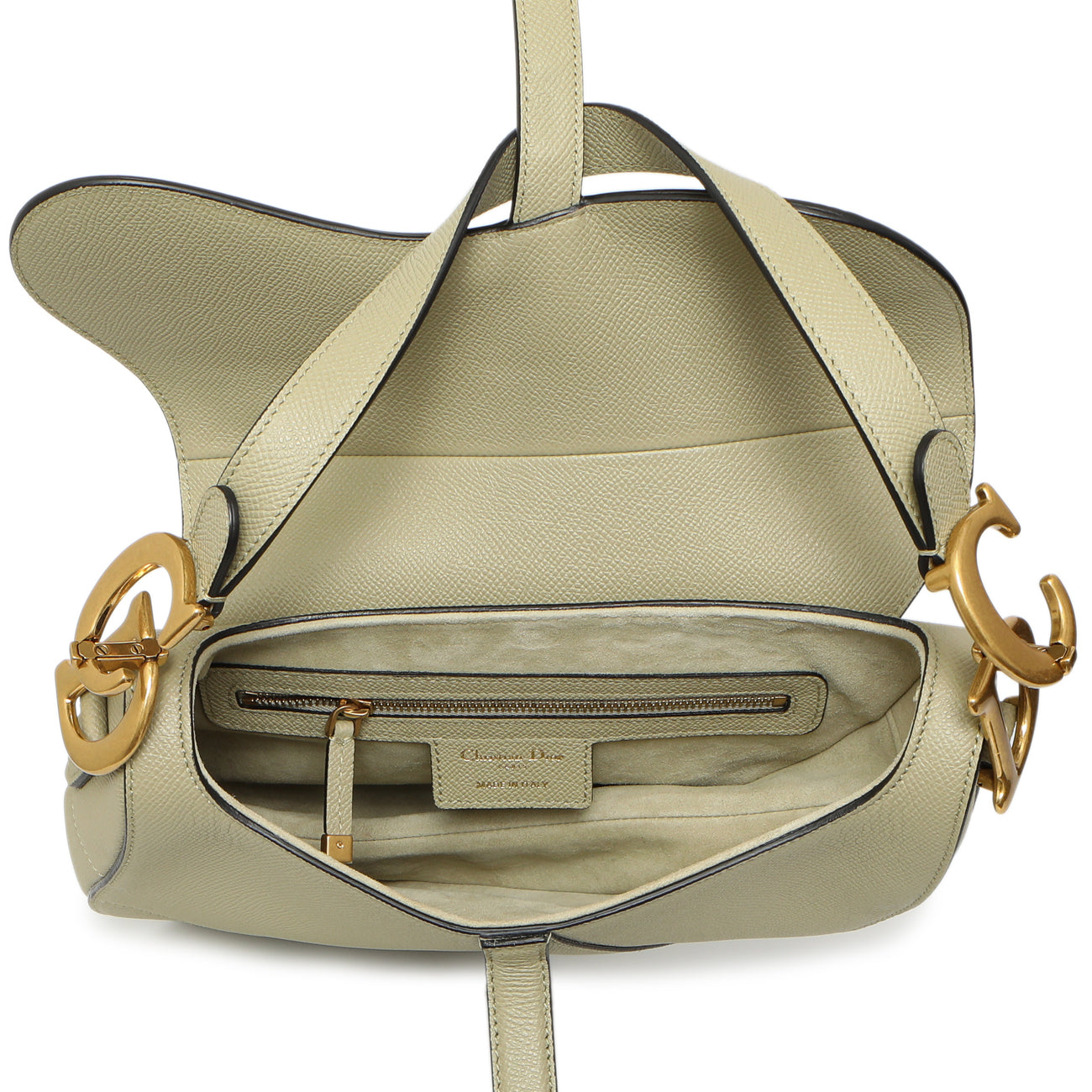 Exclusive Christian Dior Ethereal Green Grained Calfskin Saddle Bag — Top View