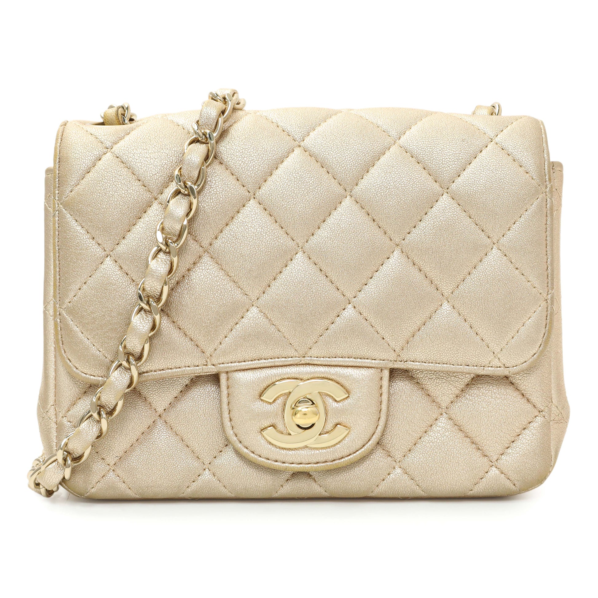 Exclusive Chanel Metallic Quilted Mini Square Flap — Front View