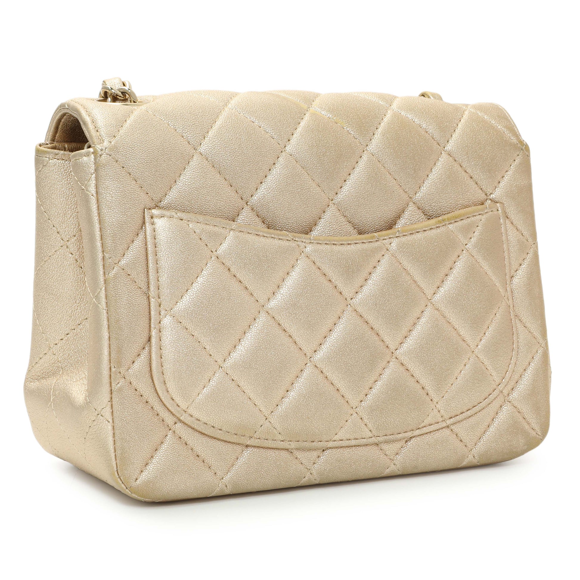 Exclusive Chanel Metallic Quilted Mini Square Flap — Side View