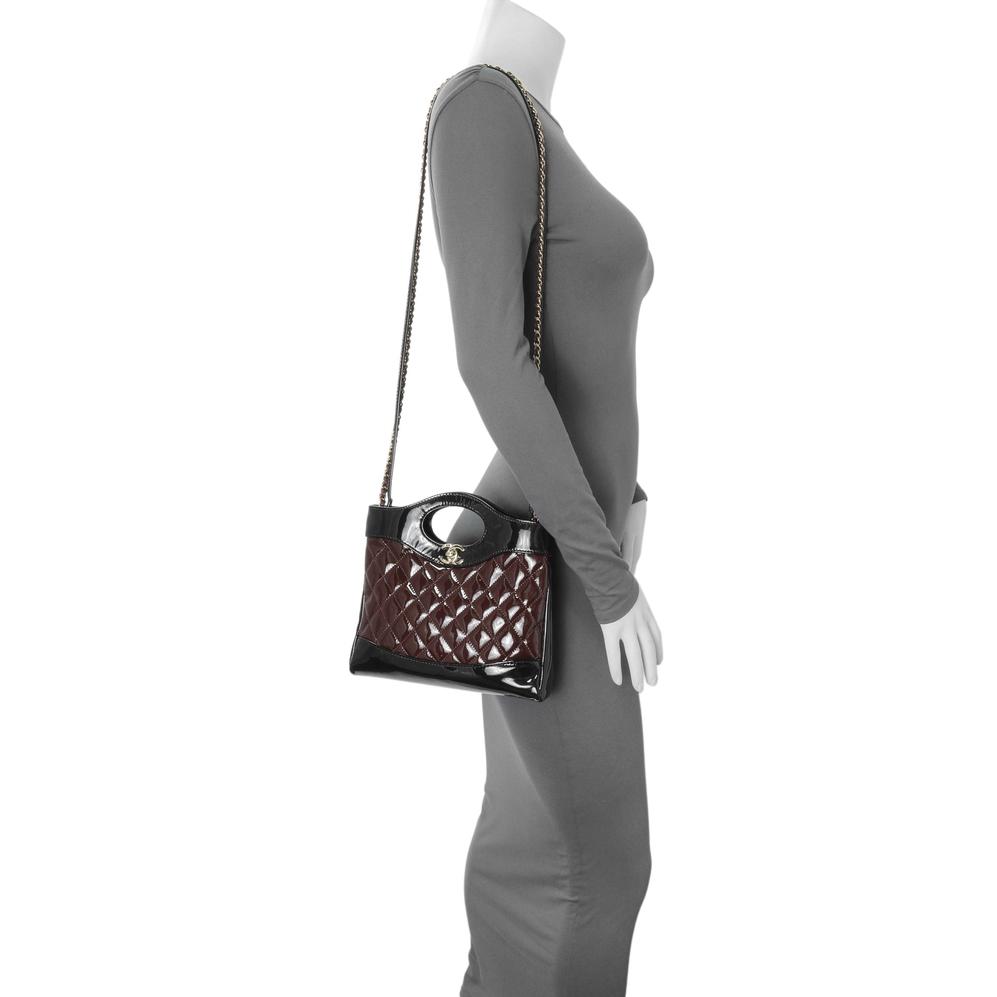 Exclusive Chanel Black Burgundy Quilted Patent Mini 31 Shopping Bag — Alternate View 7