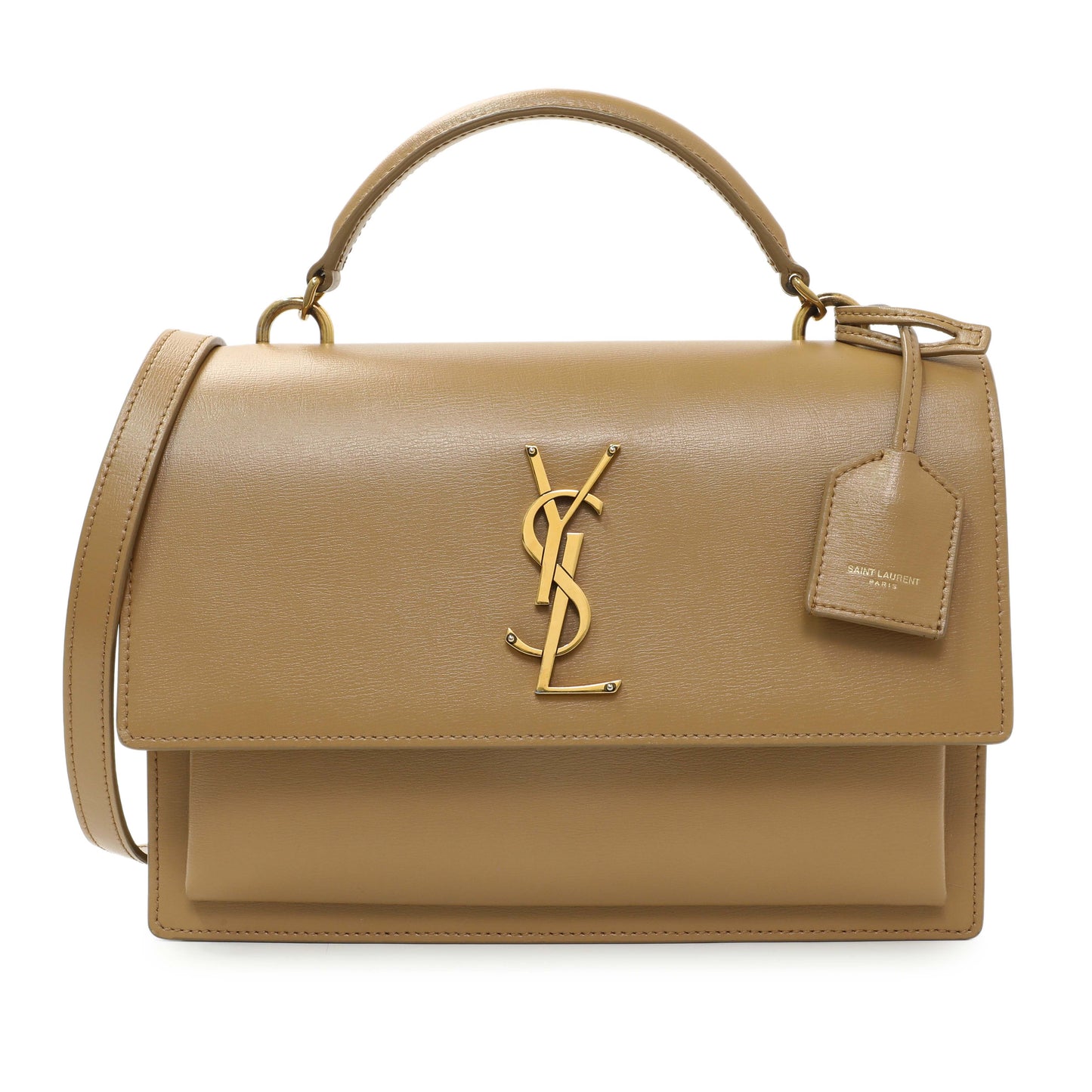 Exclusive Saint Laurent Beige Sunset Top Handle Bag — Front View