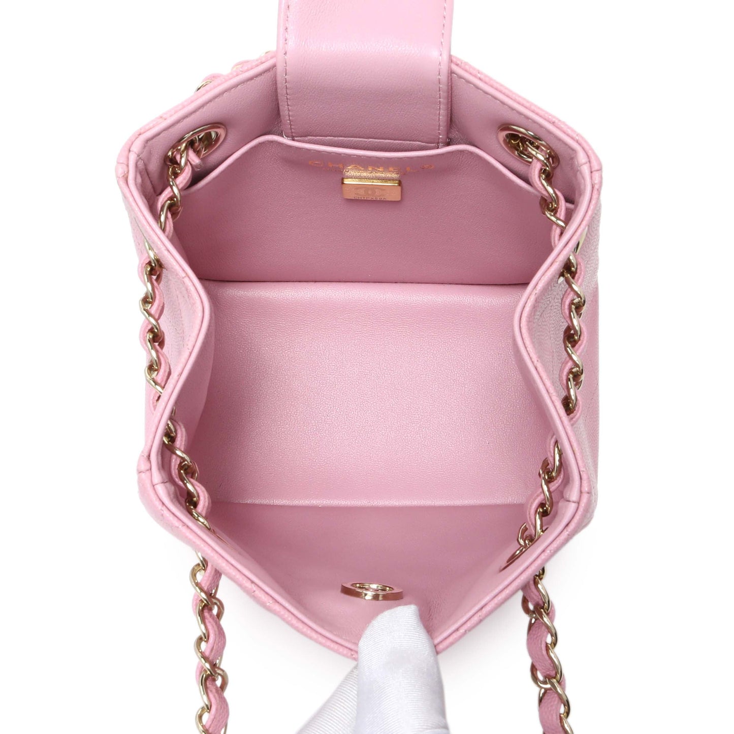 Exclusive Chanel Pink Caviar Mini Bucket Bag — Top View