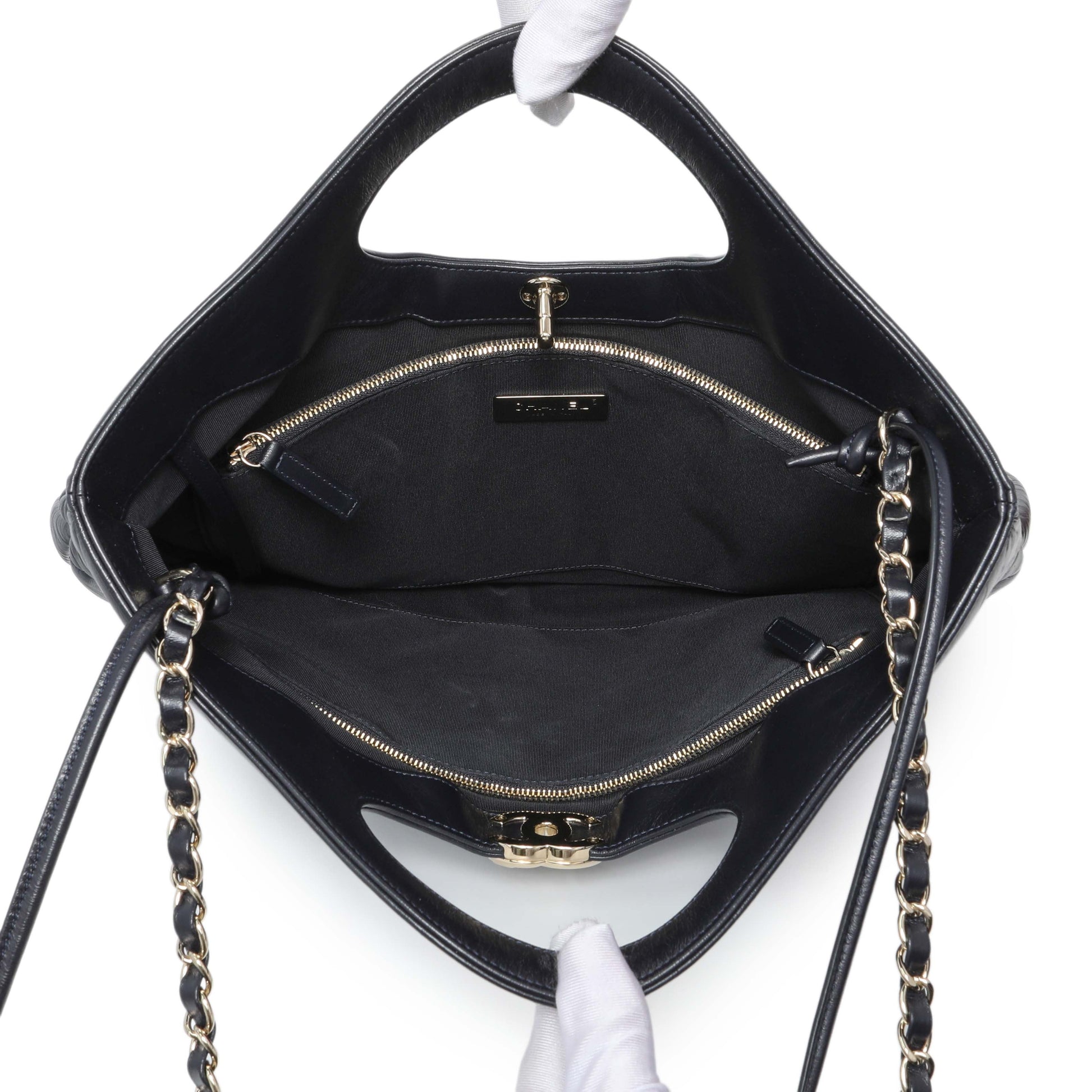 Exclusive Chanel Navy Quilted Aged Calfskin Large 31 Shopping Tote — Top View