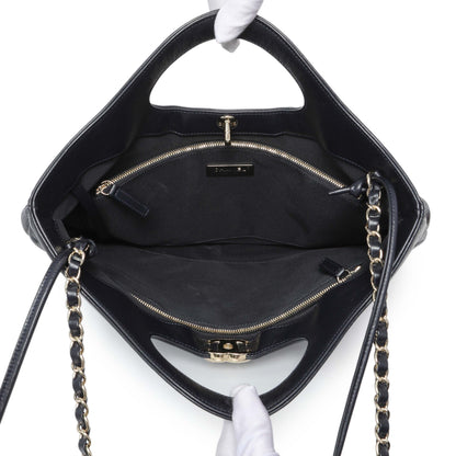 Exclusive Chanel Navy Quilted Aged Calfskin Large 31 Shopping Tote — Top View