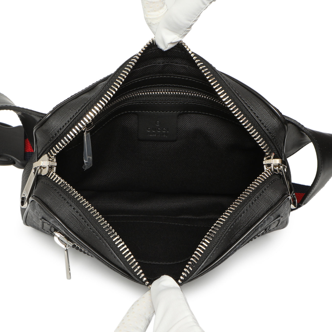 Exclusive Gucci Black Soft GG Supreme Monogram Web Belt Bag — Top View