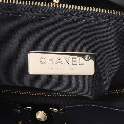 Exclusive Chanel Navy Quilted Aged Calfskin Large 31 Shopping Tote — Detail View