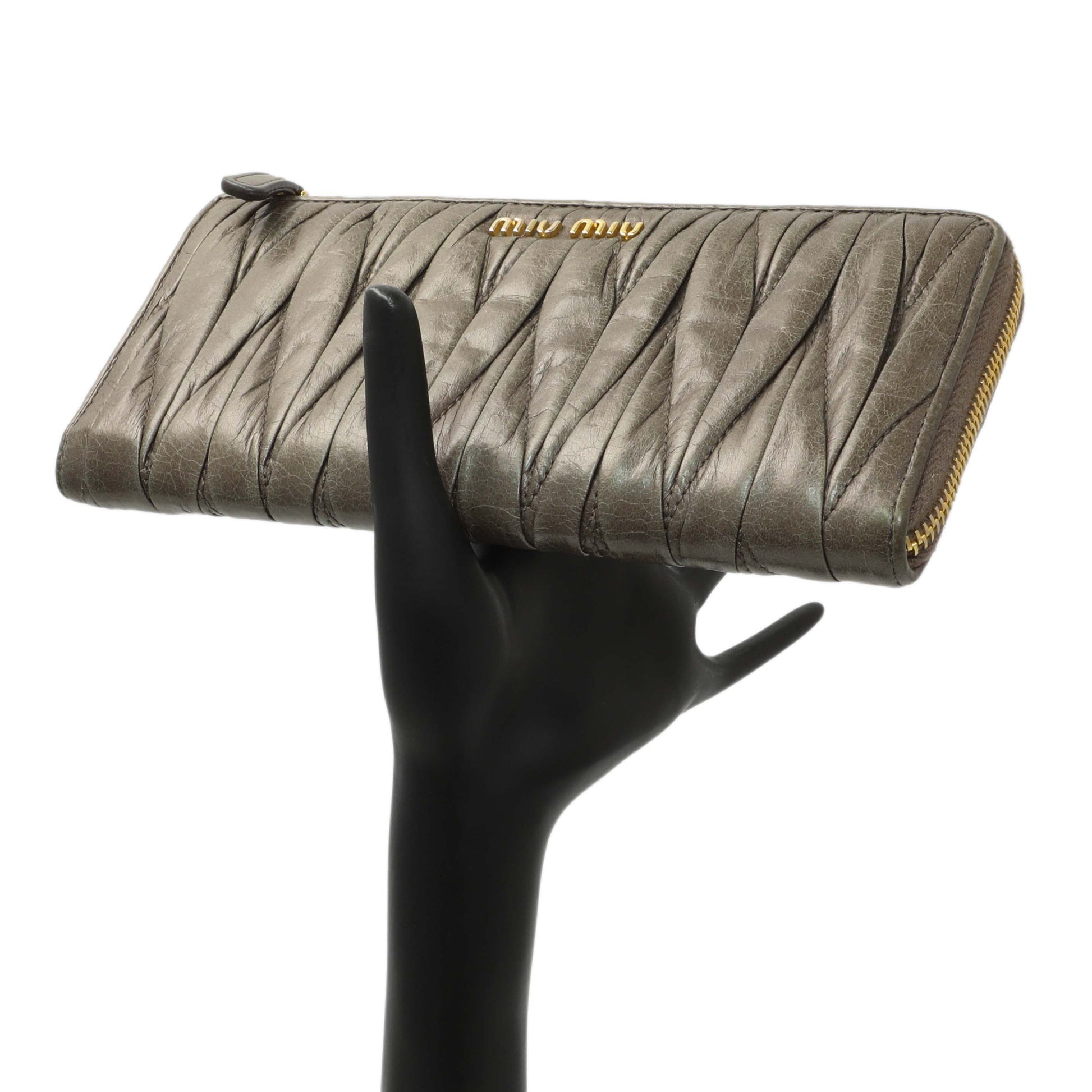 Exclusive Miu Miu Grey Nappa Matelasse Zip Wallet — Alternate View 10