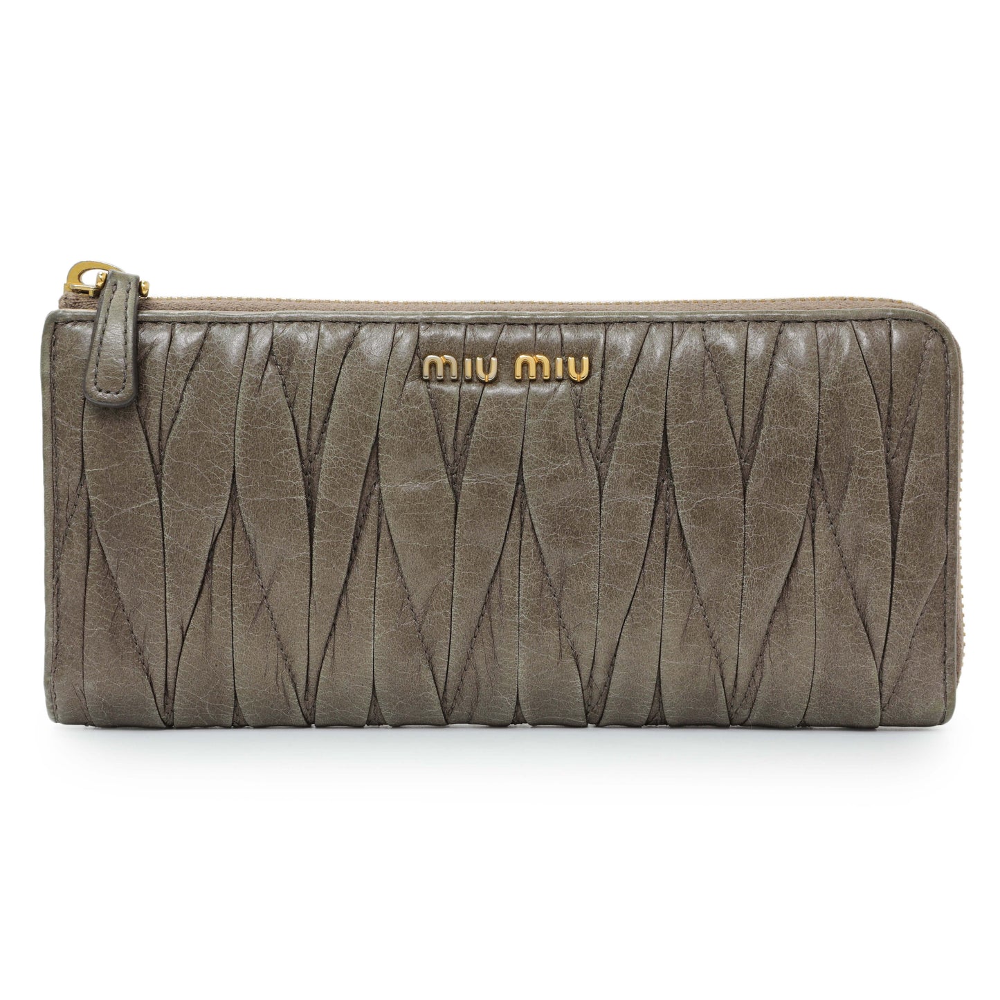 Exclusive Miu Miu Grey Nappa Matelasse Zip Wallet — Front View