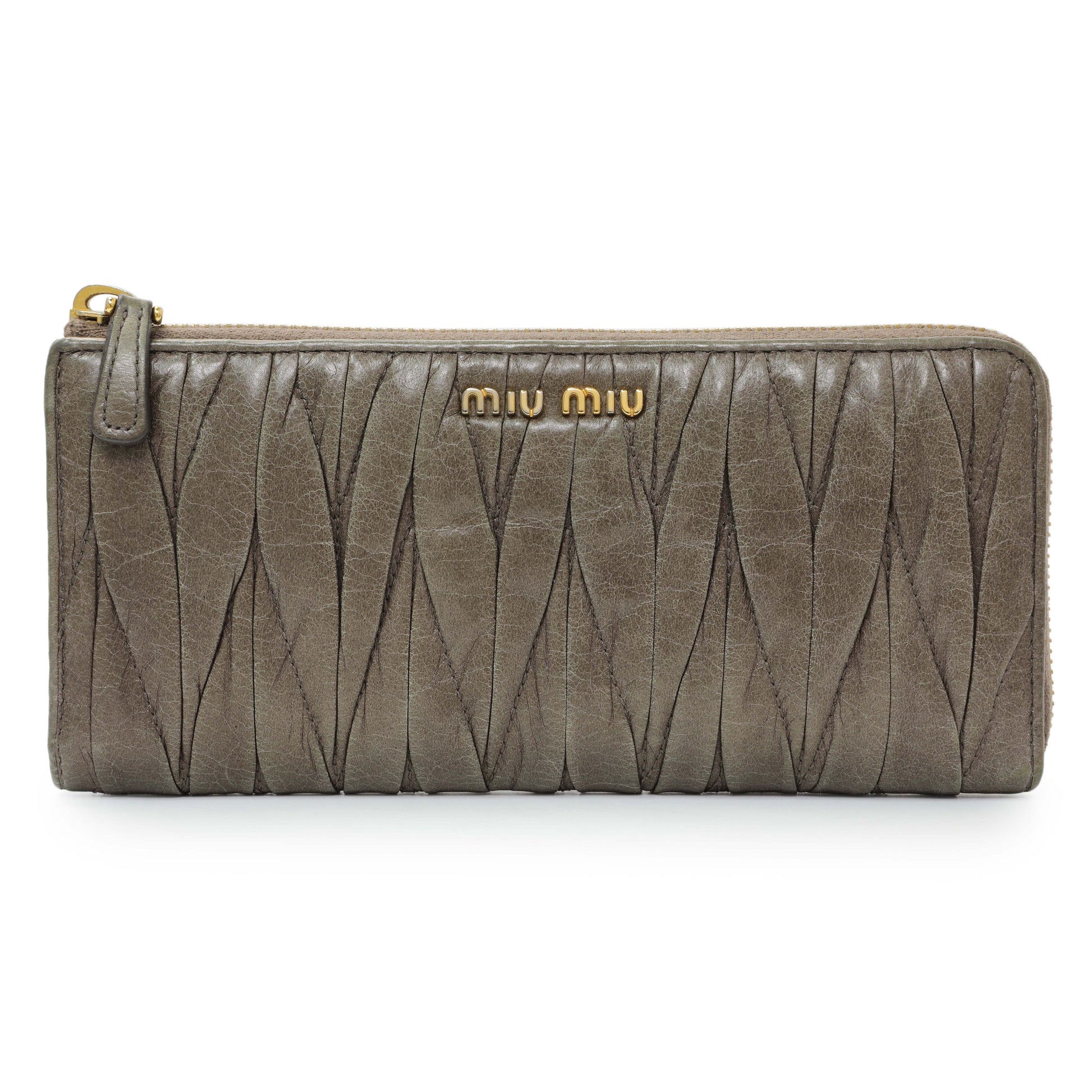 Exclusive Miu Miu Grey Nappa Matelasse Zip Wallet — Front View