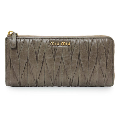 Exclusive Miu Miu Grey Nappa Matelasse Zip Wallet — Front View