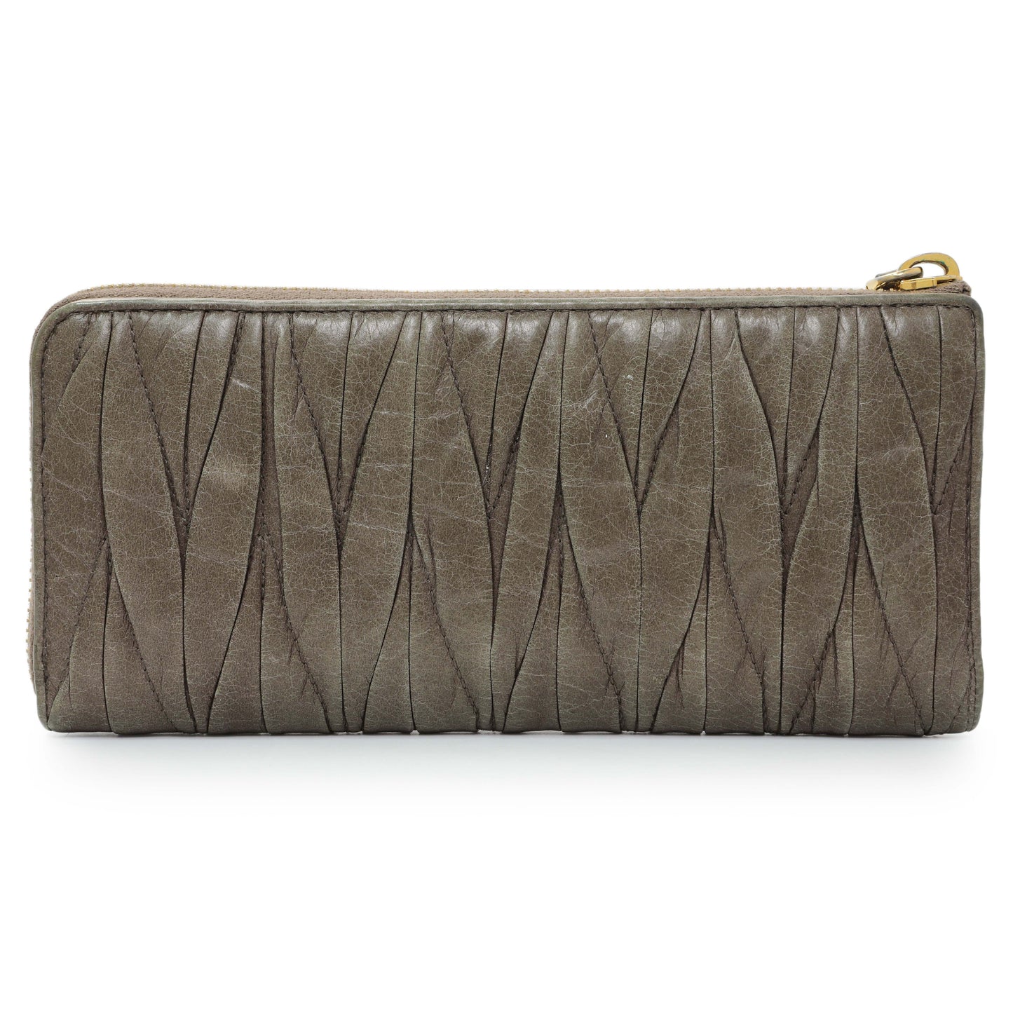 Exclusive Miu Miu Grey Nappa Matelasse Zip Wallet — Side View