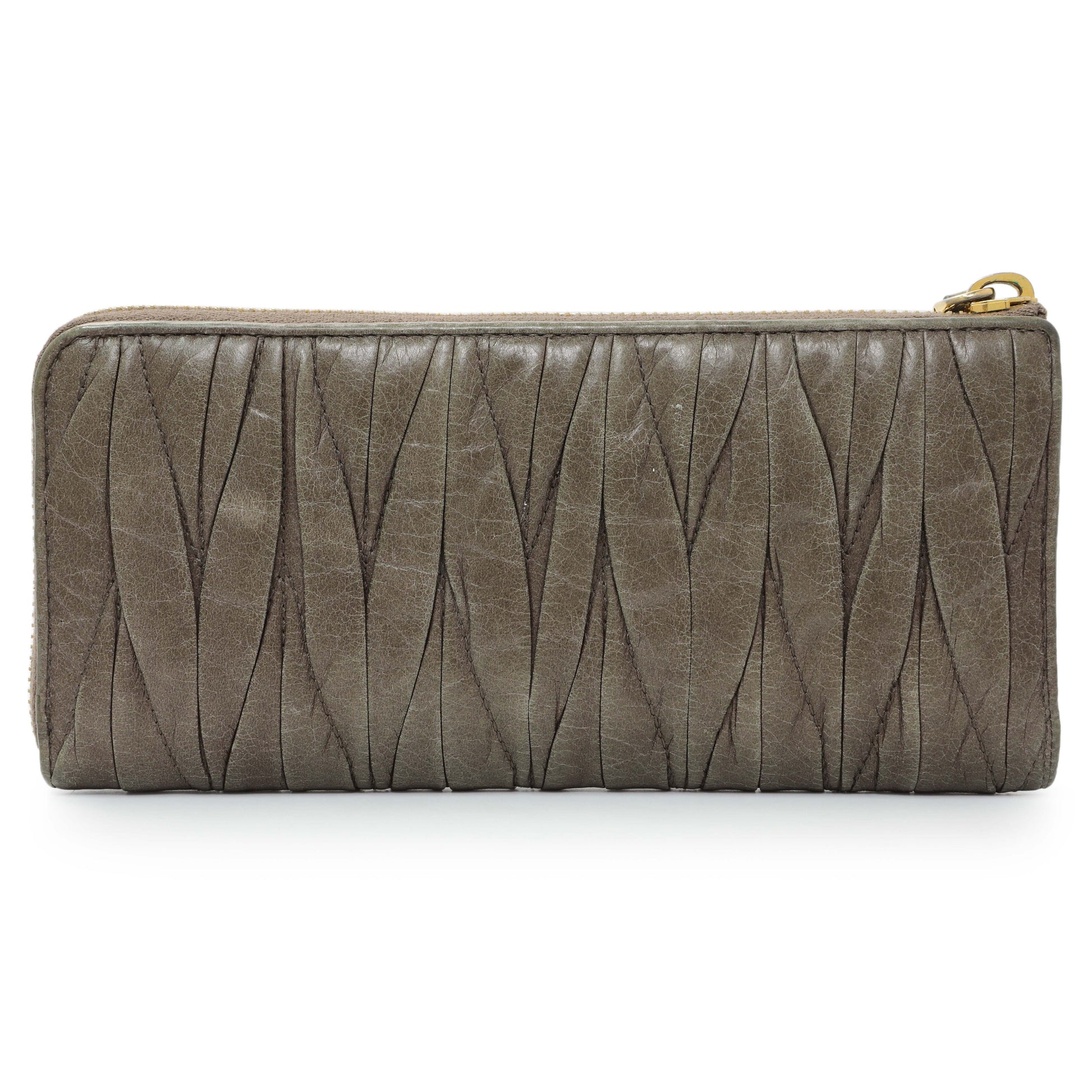 Exclusive Miu Miu Grey Nappa Matelasse Zip Wallet — Side View