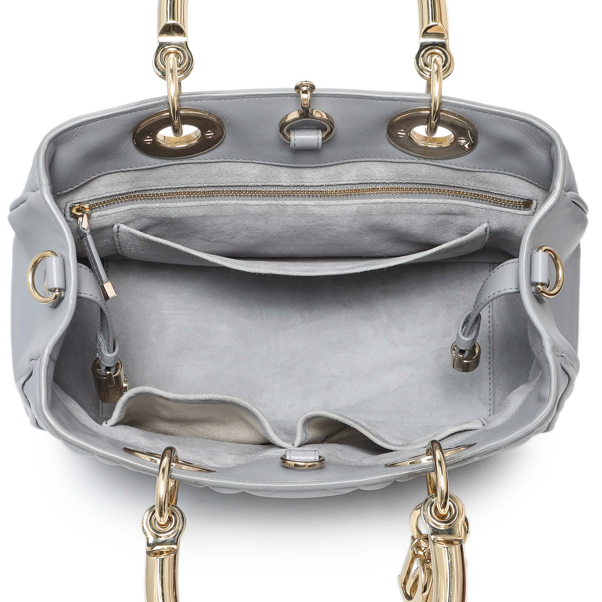 Exclusive Christian Dior Grey Calfskin Cannage Medium The Lady 95.22 — Top View