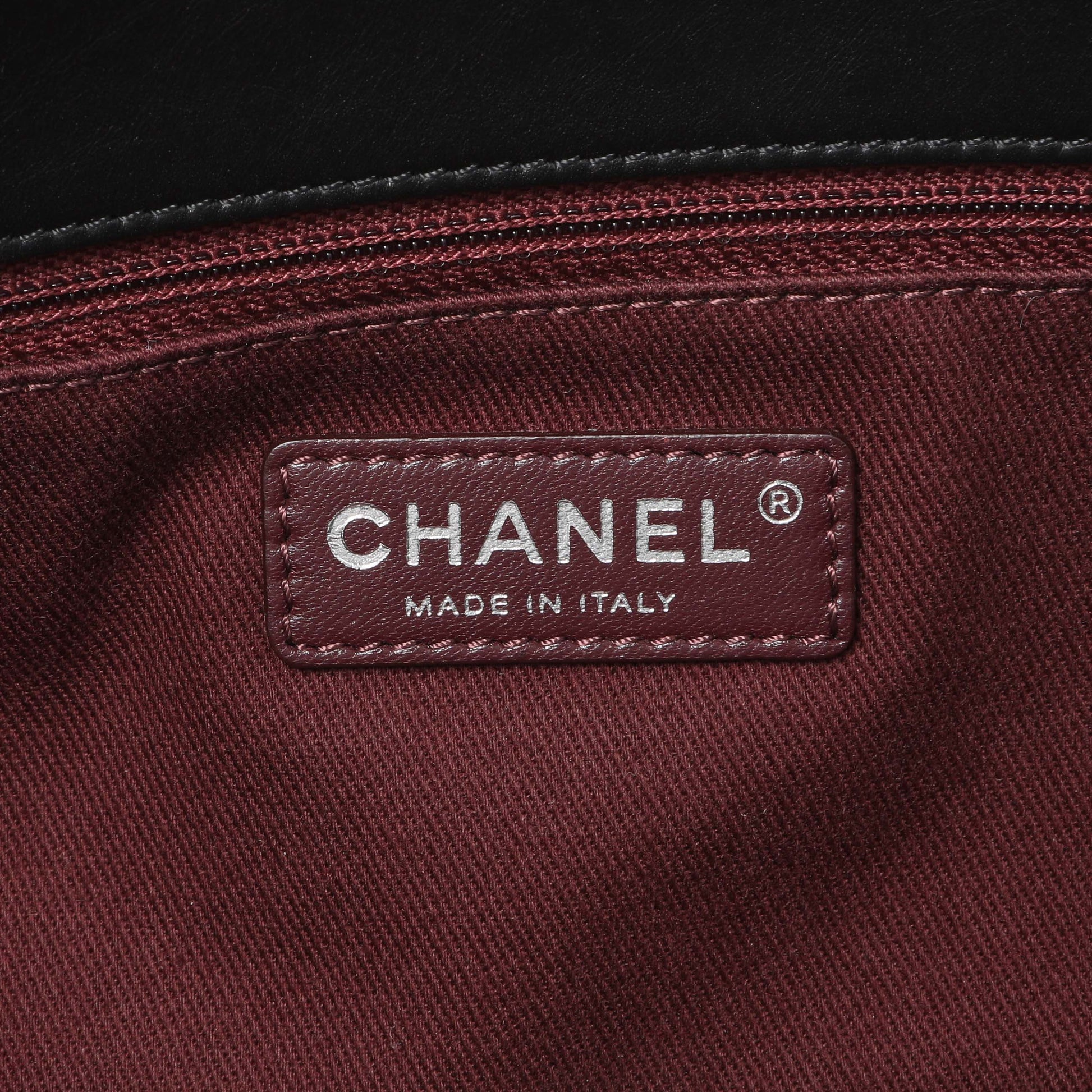Exclusive Chanel Black Quilted Aged Calfskin CC Crown Tote — Detail View