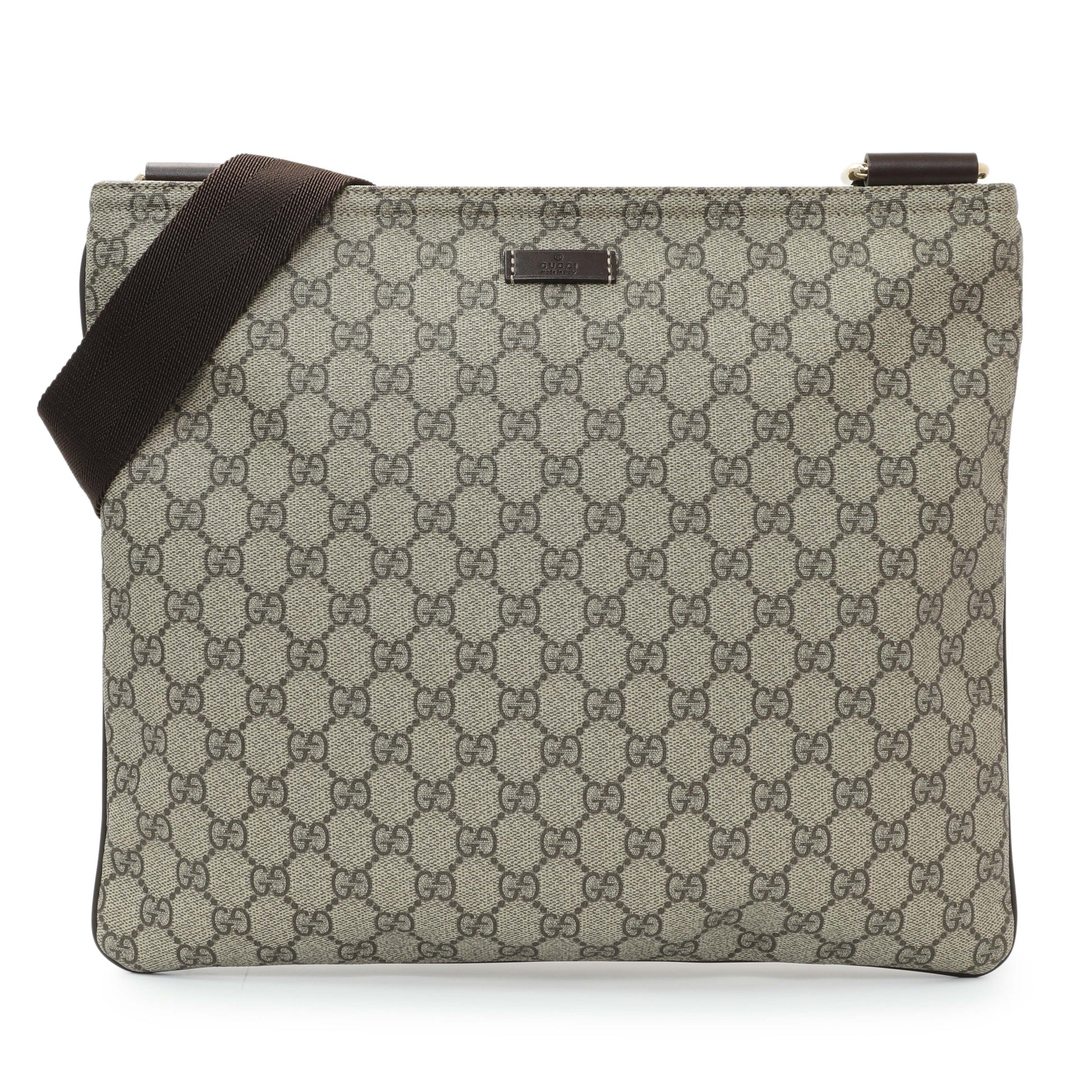 Exclusive Gucci GG Supreme Monogram Medium Flat Messenger Bag — Front View