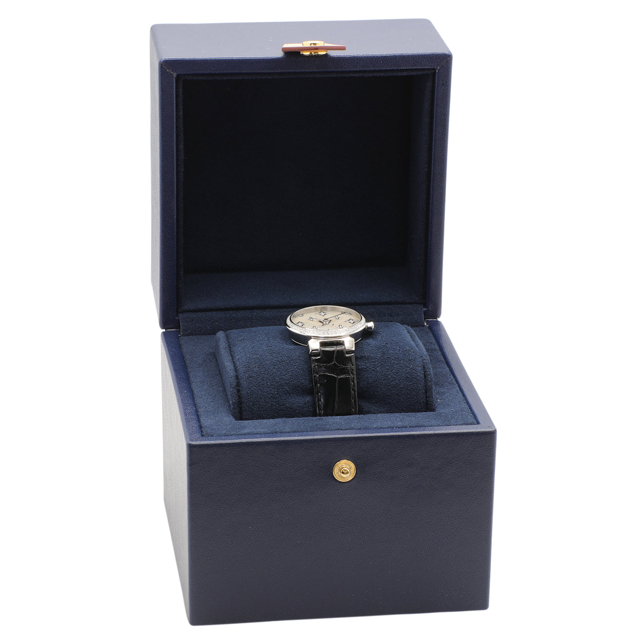 Exclusive Louis Vuitton Stainless Steel Diamond Tambour Slim Quartz QBB117 — Lifestyle View