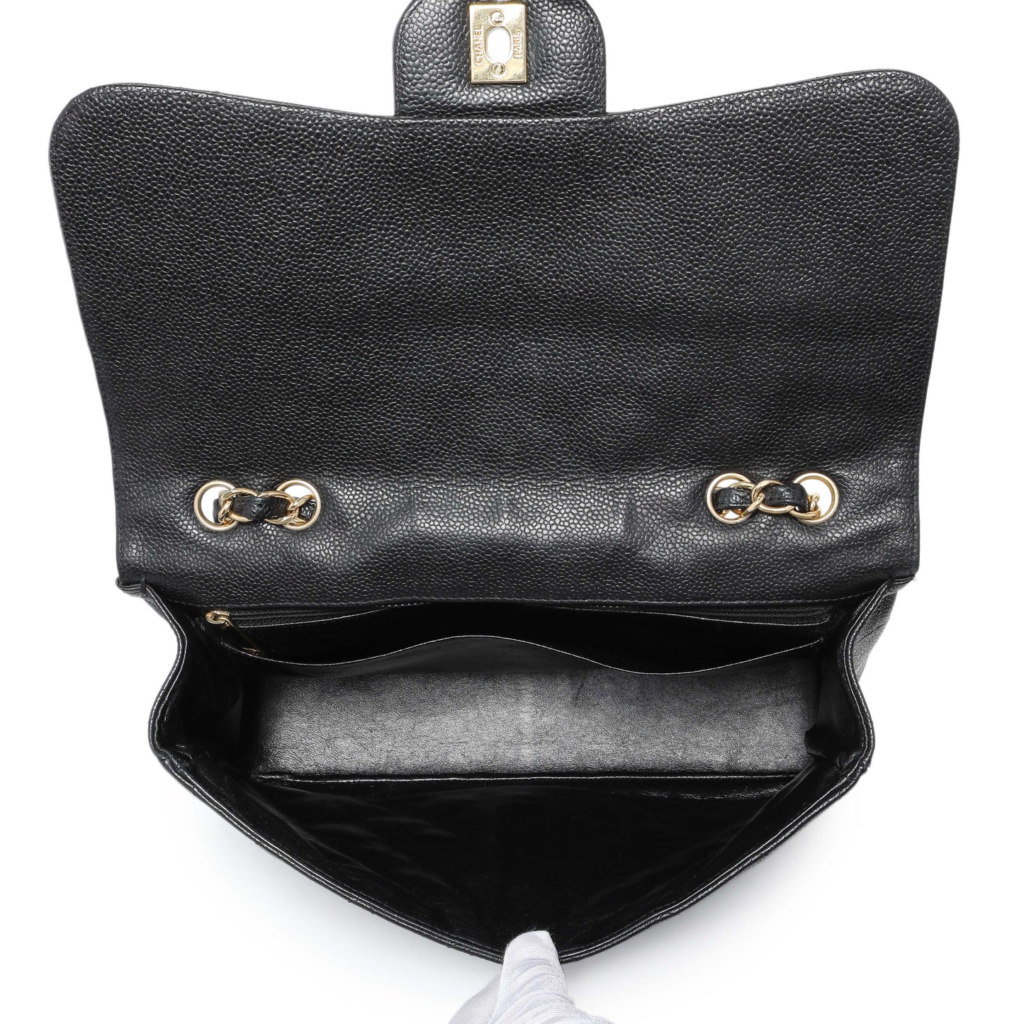 Exclusive Chanel Black Quilted Caviar Jumbo Single Flap — Top View