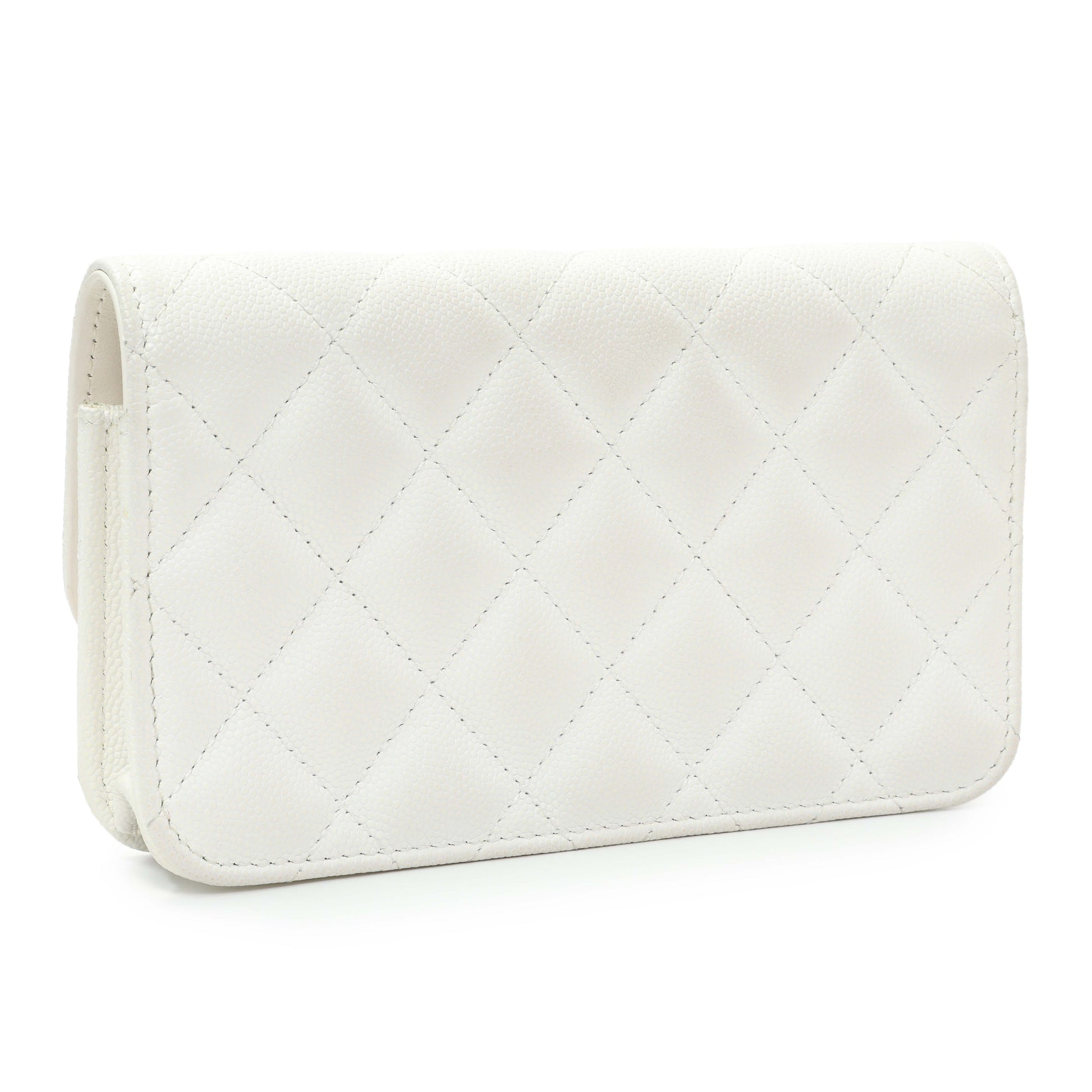 Exclusive Chanel White Caviar Quilted Flap Phone Holder With Chain — Side View