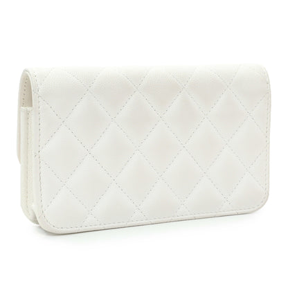 Exclusive Chanel White Caviar Quilted Flap Phone Holder With Chain — Side View