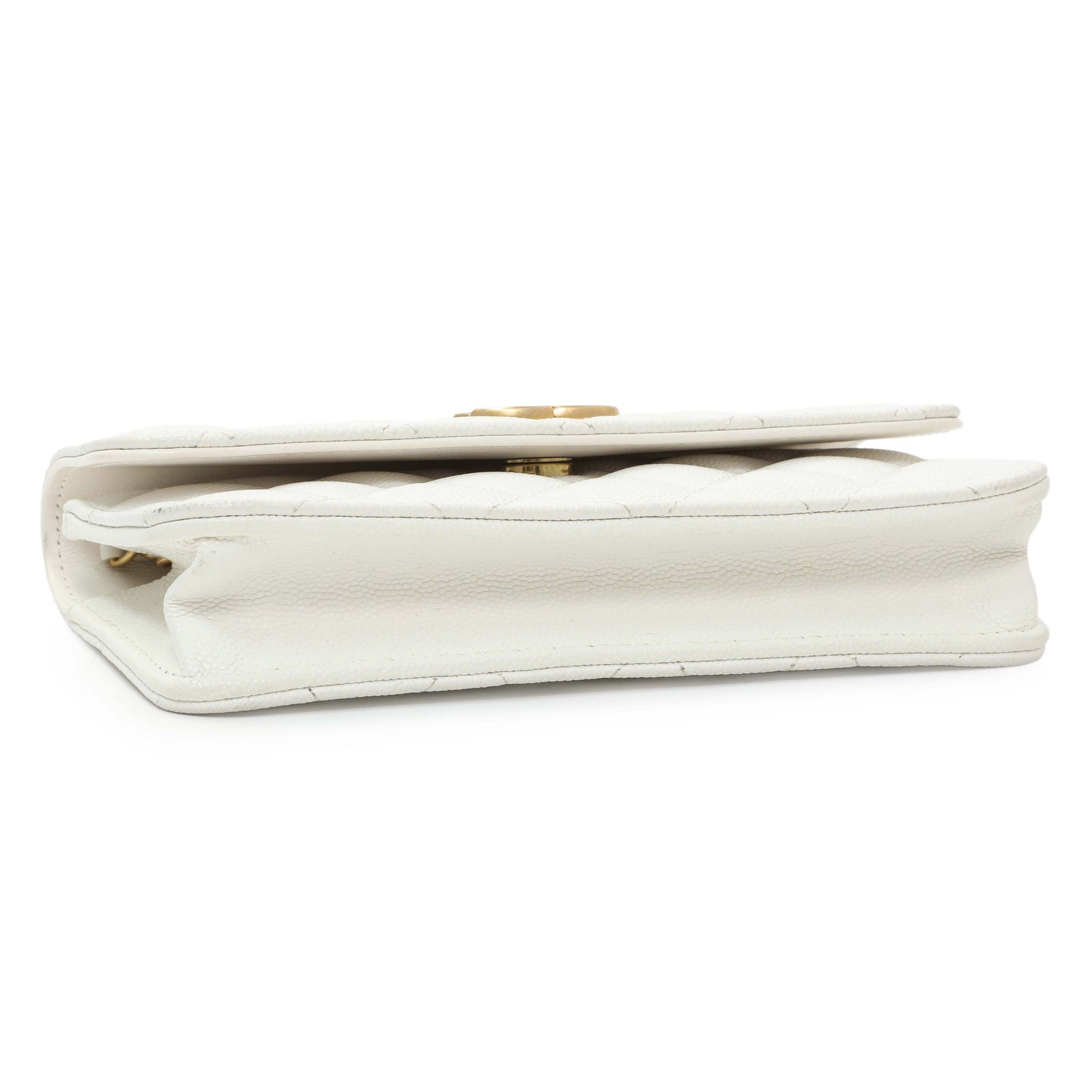 Exclusive Chanel White Caviar Quilted Flap Phone Holder With Chain — Back View
