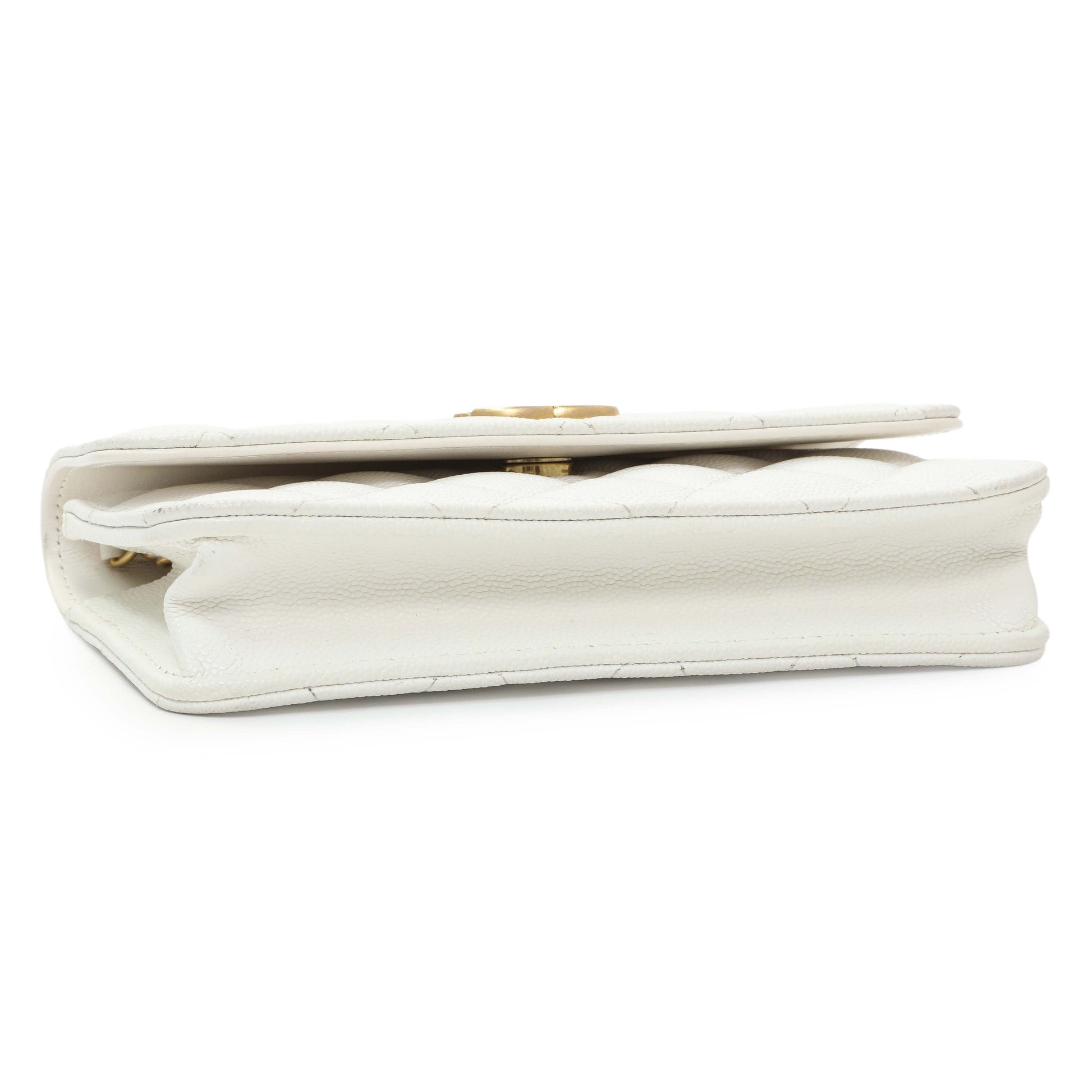 Exclusive Chanel White Caviar Quilted Flap Phone Holder With Chain — Back View