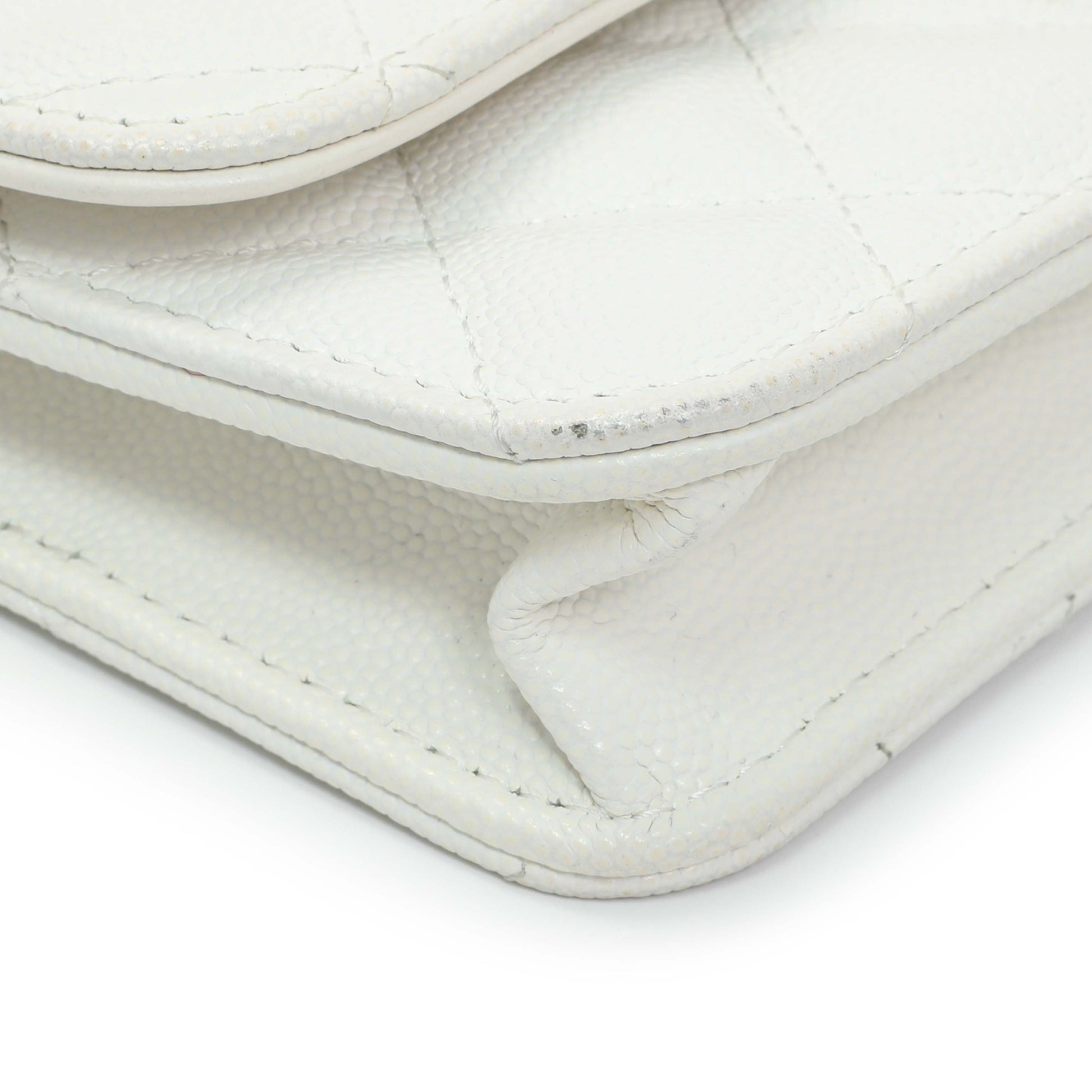 Exclusive Chanel White Caviar Quilted Flap Phone Holder With Chain — Top View