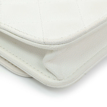 Exclusive Chanel White Caviar Quilted Flap Phone Holder With Chain — Lifestyle View