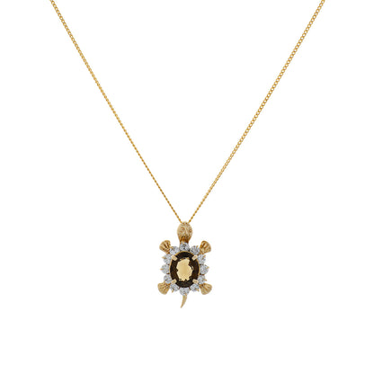 Exclusive 18K Yellow Gold 2.20 Carat Smokey Quartz Turtle Pendant — Front View
