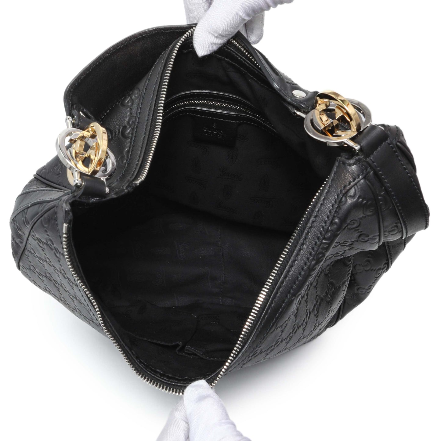 Exclusive Gucci Black Guccissima Twins Hobo Medium — Top View