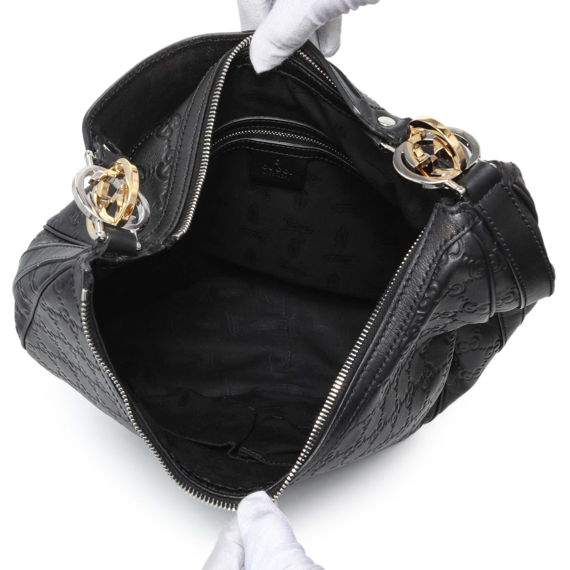 Exclusive Gucci Black Guccissima Twins Hobo Medium — Top View