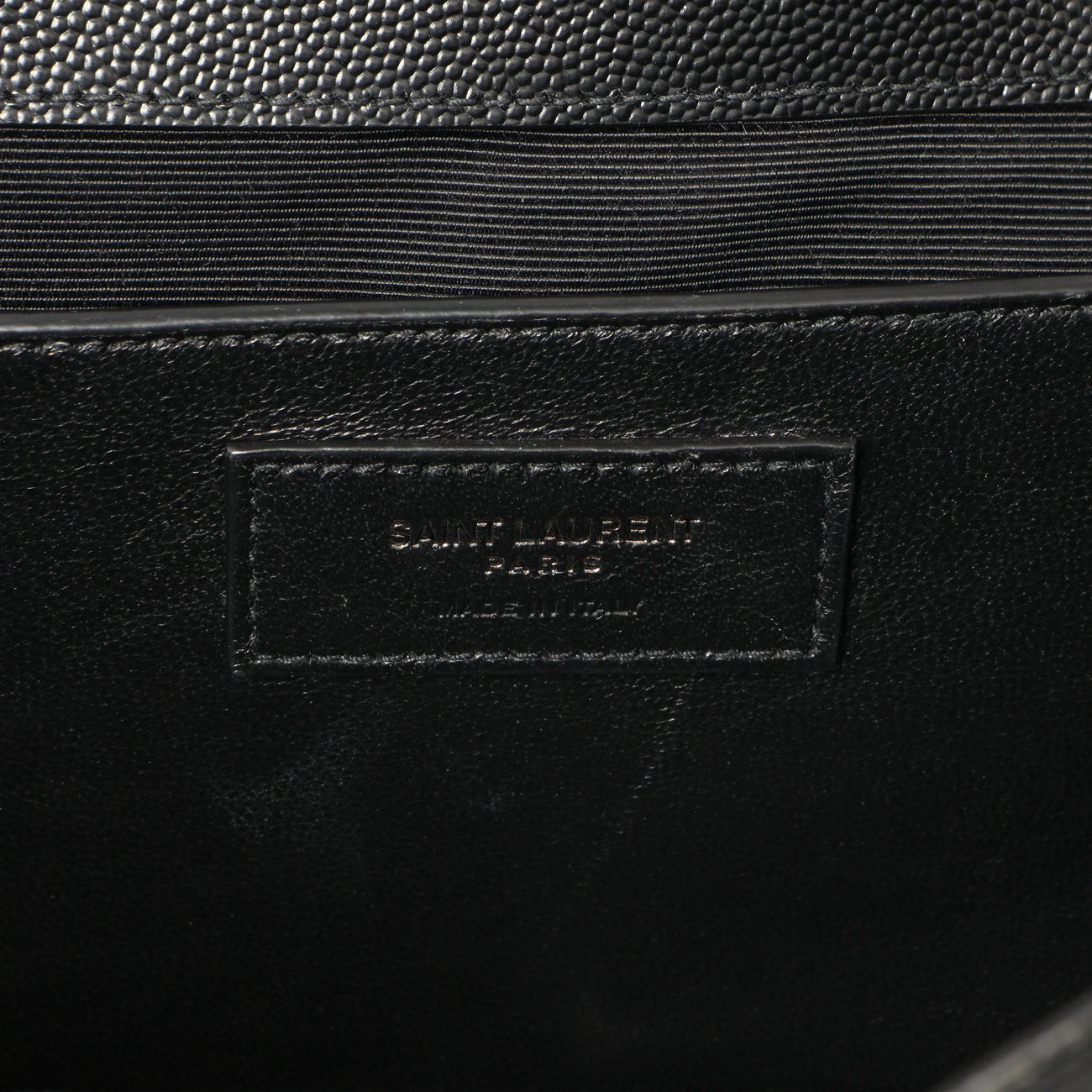 Exclusive Saint Laurent Black Grain De Poudre Textured Mixed Matelasse Medium Triquilt Monogram Envelope Satchel — Lifestyle View