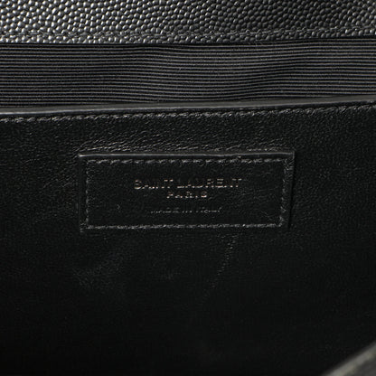 Exclusive Saint Laurent Black Grain De Poudre Textured Mixed Matelasse Medium Triquilt Monogram Envelope Satchel — Lifestyle View